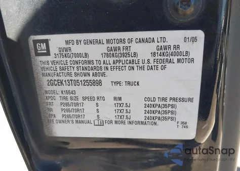 2005 Chevrolet Silverado 1500 Z71 z USA, uszkodzony, nr VIN 2GCEK13T051255898